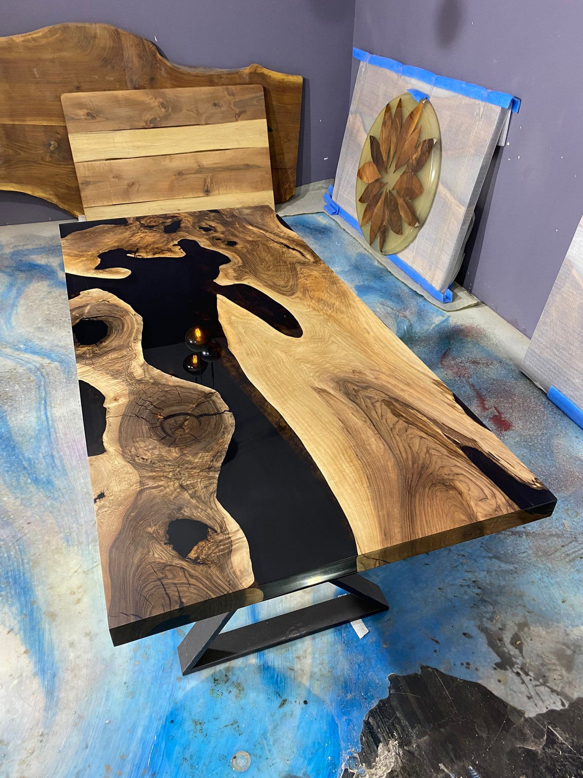Epoxy Table, Epoxy Dining Table, Custom 72” x 33” Walnut Black Epoxy R ...