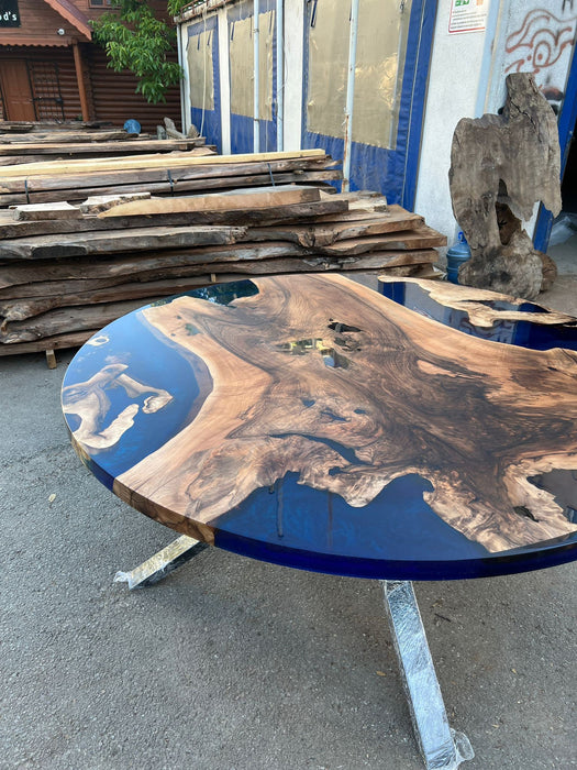 Round Dining Table, Epoxy Coffee Table, Custom 66” Round Walnut Blue, Turquoise, Green Epoxy Dining Table, Live Edge Table, Custom for Rosa