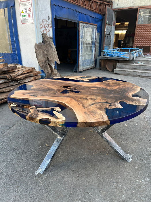 Round Dining Table, Epoxy Coffee Table, Custom 66” Round Walnut Blue, Turquoise, Green Epoxy Dining Table, Live Edge Table, Custom for Rosa