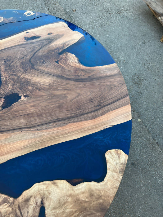 Round Dining Table, Epoxy Coffee Table, Custom 66” Round Walnut Blue, Turquoise, Green Epoxy Dining Table, Live Edge Table, Custom for Rosa