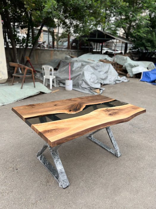 Walnut Dining Table, Epoxy Dining Table, Custom 60" x 36" Walnut Table, River Table, Smoke Gray Epoxy Table, Order for Doris S