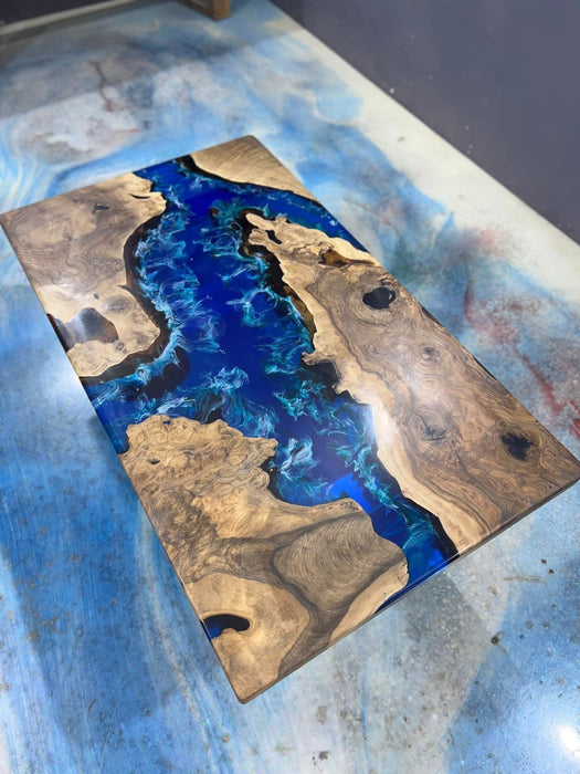 Walnut Dining Table, Custom 48” x 30” Walnut Ocean Blue, Turquoise White Waves Epoxy Table, River Dining Table, Custom Order for Bryan W