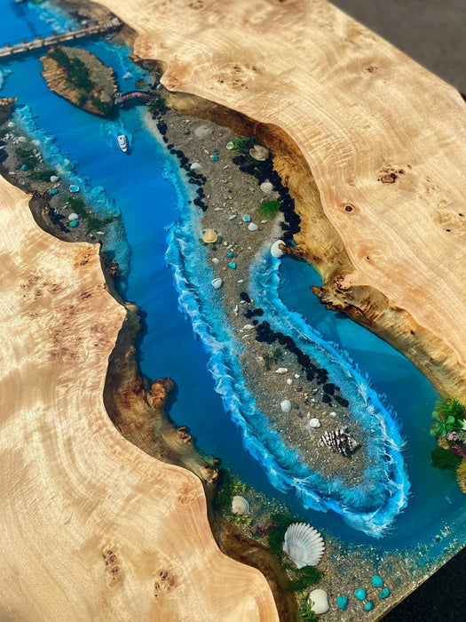 Ocean Table, Epoxy Dining Table, Custom 115” x 48” Poplar Wood Ocean Aquarium Theme Table, Epoxy River Table, Custom Order for Gul1