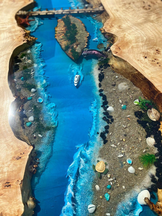 Ocean Table, Epoxy Dining Table, Custom 115” x 48” Poplar Wood Ocean Aquarium Theme Table, Epoxy River Table, Custom Order for Gul2