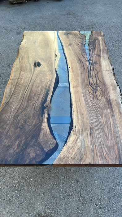 Custom 84” x 48” Walnut Smoke Gray Epoxy River Table Order for Krishawn 2