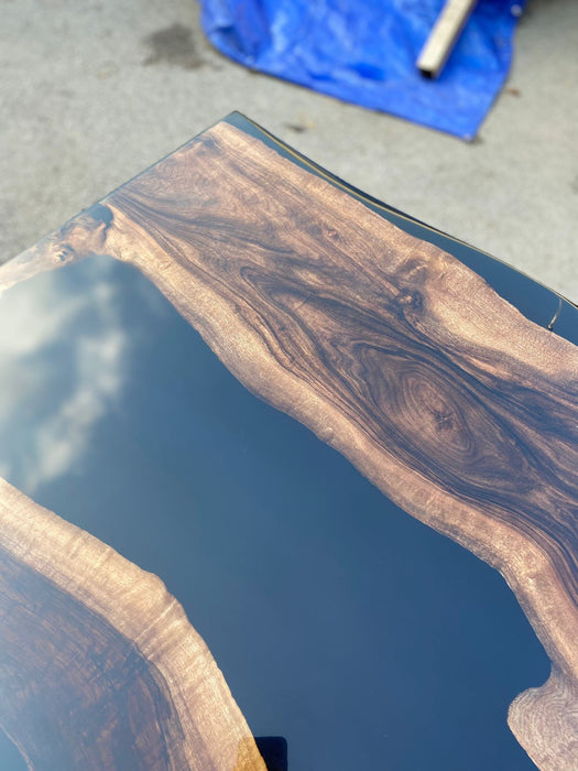 Live Edge Table, Epoxy Resin Table, Epoxy Dining Table, Custom 78" x 40" Walnut Shiny Black Epoxy River Table, Custom Order for Liljana