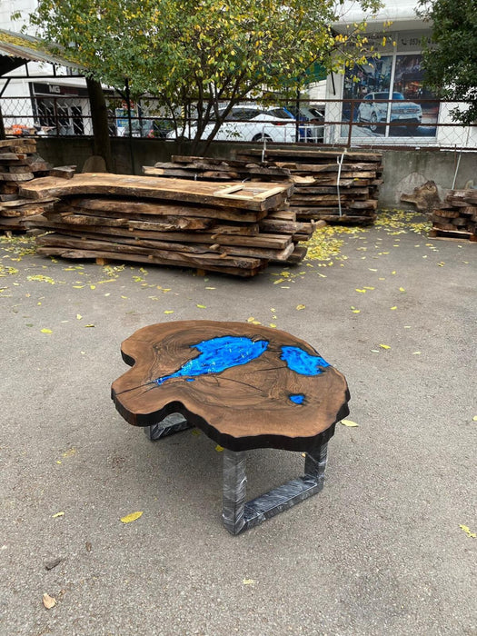 Walnut Coffee Table, Custom 48” x 30” Walnut Ocean Blue, Turquoise White Waves Epoxy Table, River Dining Table, Custom Order for Richard B1
