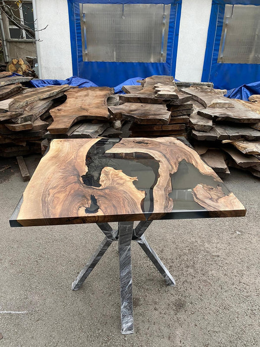 Epoxy Coffee Table, Epoxy Dining Table, Epoxy Resin Table, Custom 42" x 42" Walnut Wood Smokey Gray Epoxy Table Order for Impagano