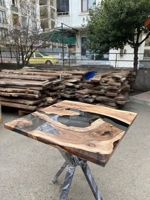 Epoxy Coffee Table, Epoxy Dining Table, Epoxy Resin Table, Custom 42" x 42" Walnut Wood Smokey Gray Epoxy Table Order for Impagano