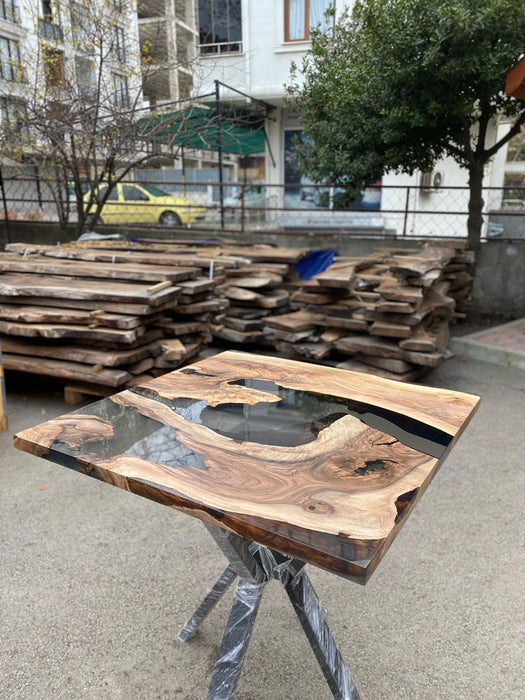 Epoxy Coffee Table, Epoxy Dining Table, Epoxy Resin Table, Custom 42" x 42" Walnut Wood Smokey Gray Epoxy Table Order for Impagano
