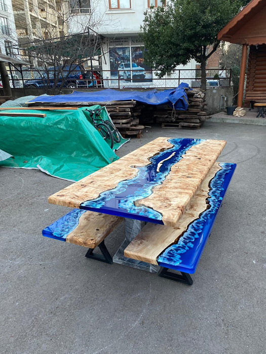 Ocean Table, St George Island, Custom 90” x 36” Poplar Ocean Blue, Turquoise White Waves Table, Epoxy Lake Dining Table Order for Danielg 1