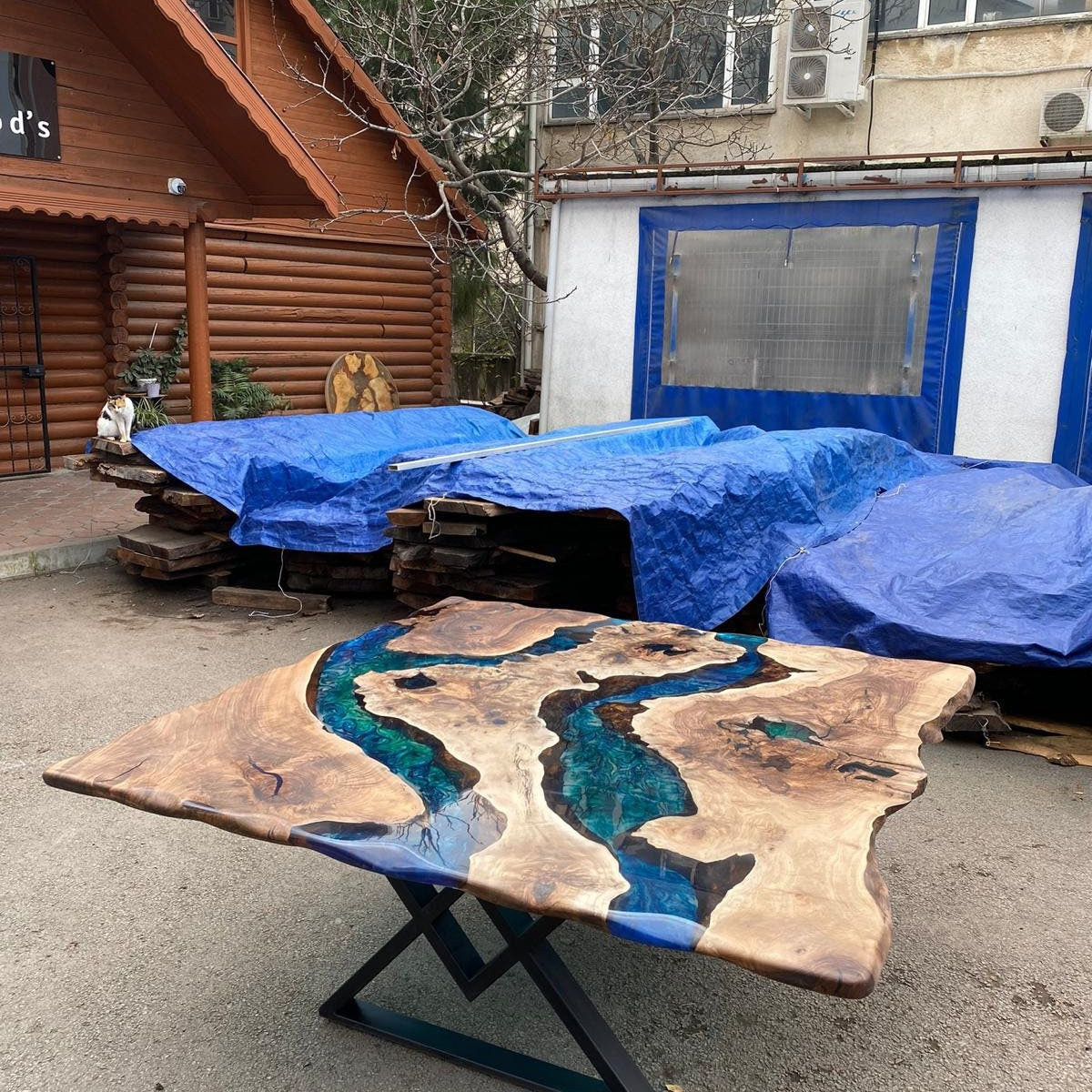 Walnut Dining Table, Epoxy Resin Table, Custom 72” x 72” Walnut