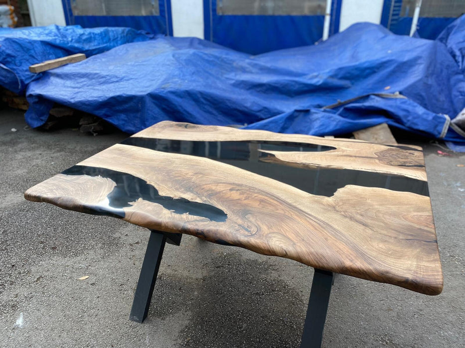 Epoxy Dining Table, Walnut Epoxy River Table, Custom 60” x 42” Walnut Wood Black Epoxy Table, Custom Order for Beth 1