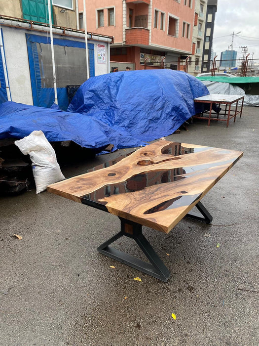 Handmade Epoxy Table, Epoxy Table, Epoxy Dining Table, Custom 72” x 40” Walnut Black Epoxy Table, with Beam Order for JoJo & Tom