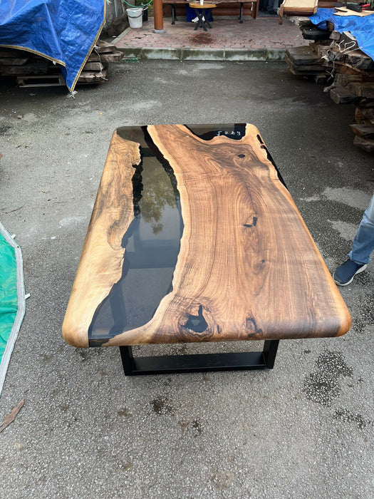 Handmade Epoxy Table, River Table, Custom 66” x 36” Walnut Smoke Gray Table, Epoxy River Table, Custom Order for Delailah