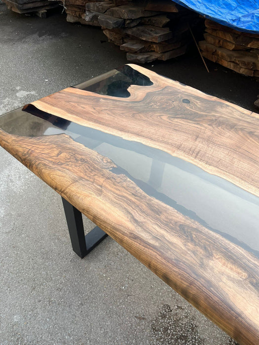 Handmade Epoxy Table, River Table, Custom 66” x 36” Walnut Smoke Gray Table, Epoxy River Table, Custom Order for Delailah