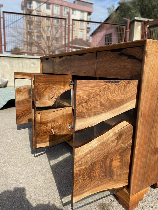 Custom Epoxy Console, 60” x 16” x 36” Wood Epoxy Resin Credenza, Walnut Epoxy Epoxy Credenza, Dining Room Sideboard for Kelly O