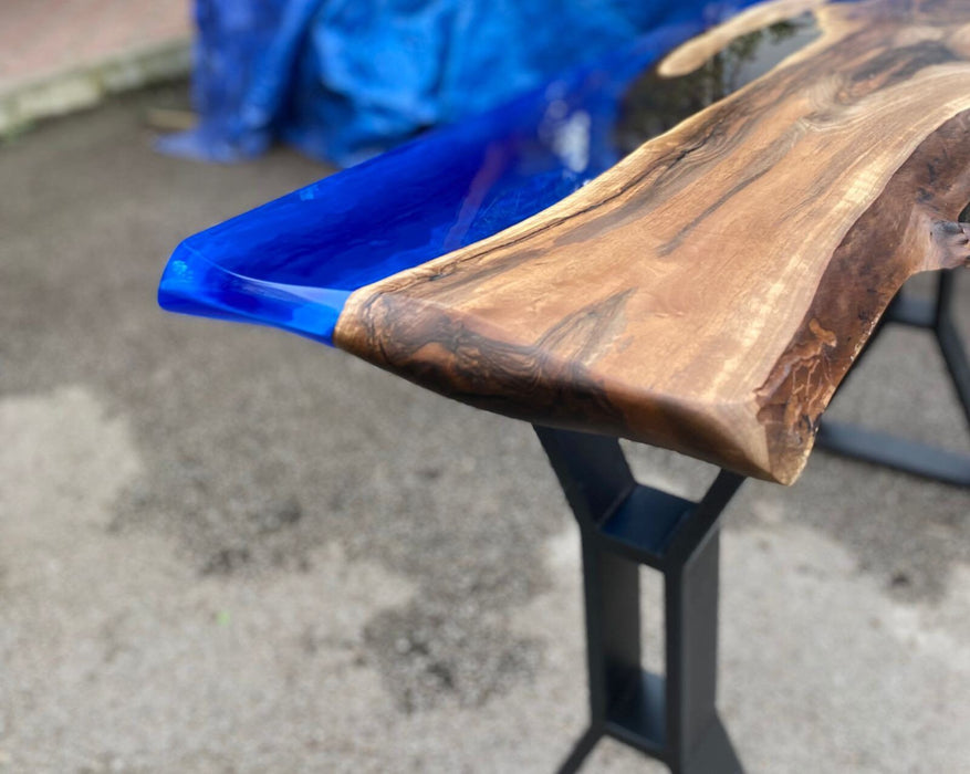Epoxy Dining Table, Custom 60” x 16” Walnut Blue, Turquoise Console Table, Live Edge Table, Epoxy Console Table, River Table, for Nancy 1