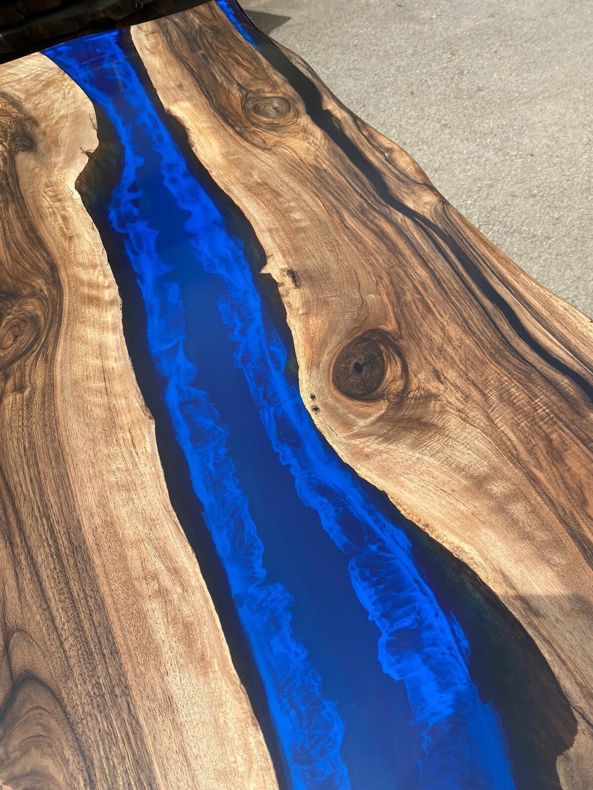 Epoxy Dining Table, Custom 60” x 24” Walnut Blue, Turquoise Console Table, Live Edge Table, Epoxy Console Table, River Table, for Teri P2