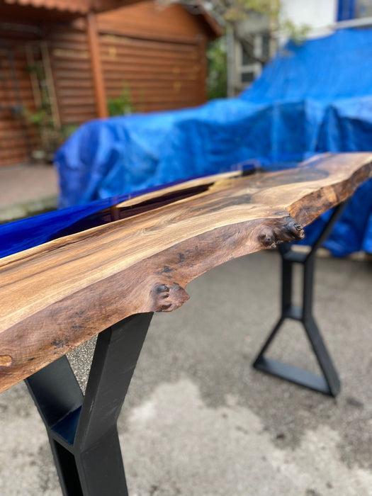 Epoxy Dining Table, Custom 60” x 16” Walnut Blue, Turquoise Console Table, Live Edge Table, Epoxy Console Table, River Table, for Nancy 1