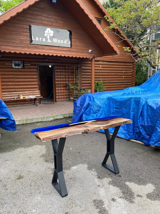 Epoxy Dining Table, Custom 60” x 16” Walnut Blue, Turquoise Console Table, Live Edge Table, Epoxy Console Table, River Table, for Nancy 1