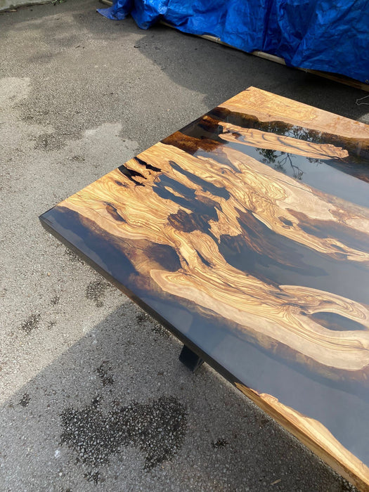 Epoxy Resin Table, Epoxy Dining Table, Custom 80” x 38” Olive Table, Smoke Gray Epoxy Table, Custom Order for Jeffrey R1