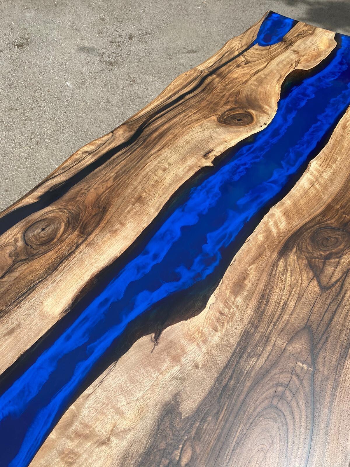Epoxy Dining Table, Custom 60” x 24” Walnut Blue, Turquoise Console Table, Live Edge Table, Epoxy Console Table, River Table, for Teri P2