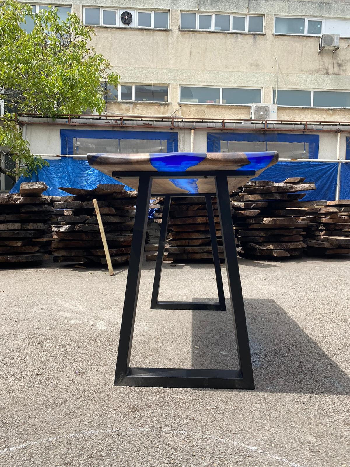 Epoxy Dining Table, Custom 60” x 24” Walnut Blue, Turquoise Console Table, Live Edge Table, Epoxy Console Table, River Table, for Teri P2