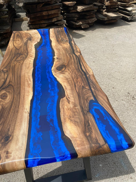 Epoxy Dining Table, Custom 60” x 24” Walnut Blue, Turquoise Console Table, Live Edge Table, Epoxy Console Table, River Table, for Teri P3