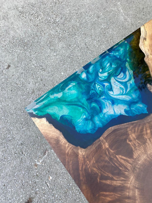 Walnut Dining Table, Epoxy Resin Table, Custom 100” x 50” Walnut Blue, Turquoise, Green Table, Epoxy Dining Table, Custom for Ellen S