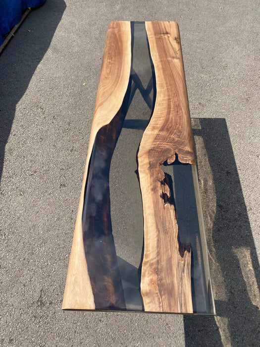 Live Edge Epoxy Table, Custom 65" x 18" Walnut Wood Smokey Gray Console Table, Epoxy Foyer Table, Custom Order for Renita