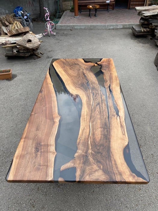 Live Edge Table, River Table, Epoxy Resin Table, Custom 84" x 42" Walnut Wood Smokey Gray Table, Epoxy River Table, Custom Order for Janet W