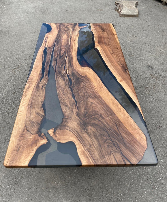 Live Edge Table, River Table, Epoxy Resin Table, Custom 84" x 42" Walnut Wood Smokey Gray Table, Epoxy River Table, Custom Order for Janet W