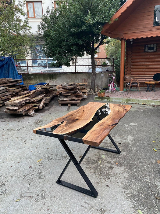 Walnut Dining Table, Custom 60” x 30” Walnut Smokey Gray Table, Epoxy Table, Live Edge Table, Epoxy Resin Table, Custom Order for Summer L