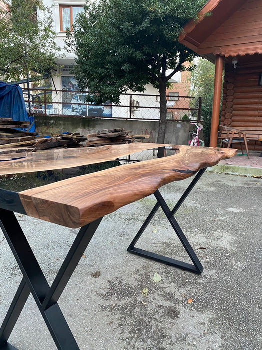 Walnut Dining Table, Custom 60” x 30” Walnut Smokey Gray Table, Epoxy Table, Live Edge Table, Epoxy Resin Table, Custom Order for Summer L