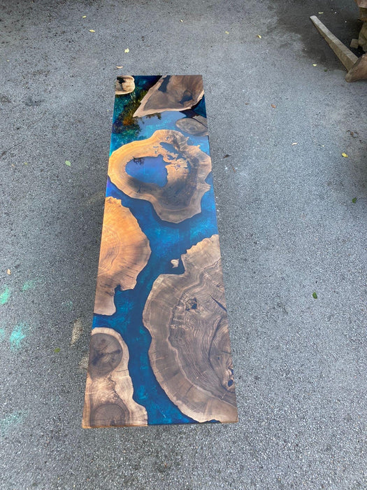 Walnut Dining Table, Custom 90” x 24” Walnut Blue, Turquoise, Green Table, Epoxy Dining Table, WoodenRiver Table, Custom for Alison John
