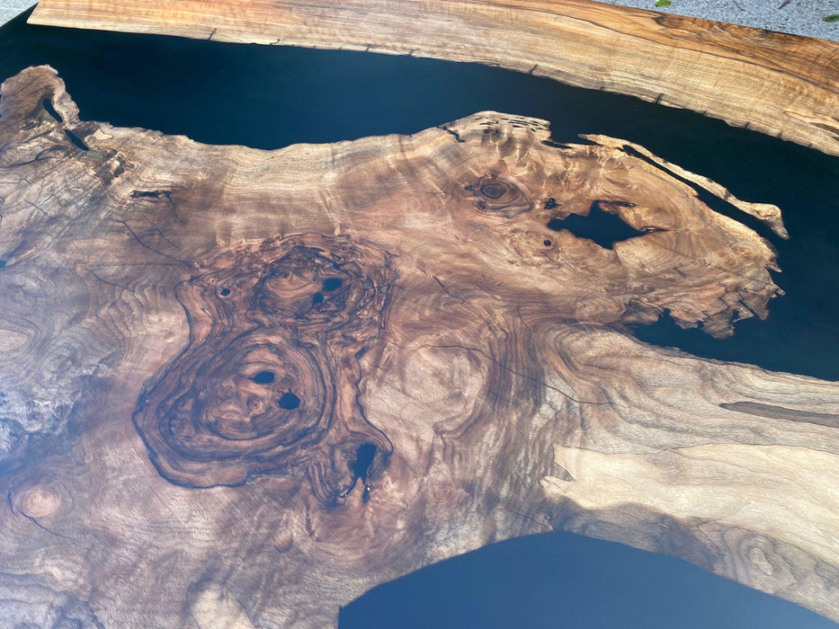 Epoxy Table, Epoxy Dining Table, Walnut Epoxy River Table, Custom 100” x 40” Walnut Black Epoxy River Table Order for Bryony