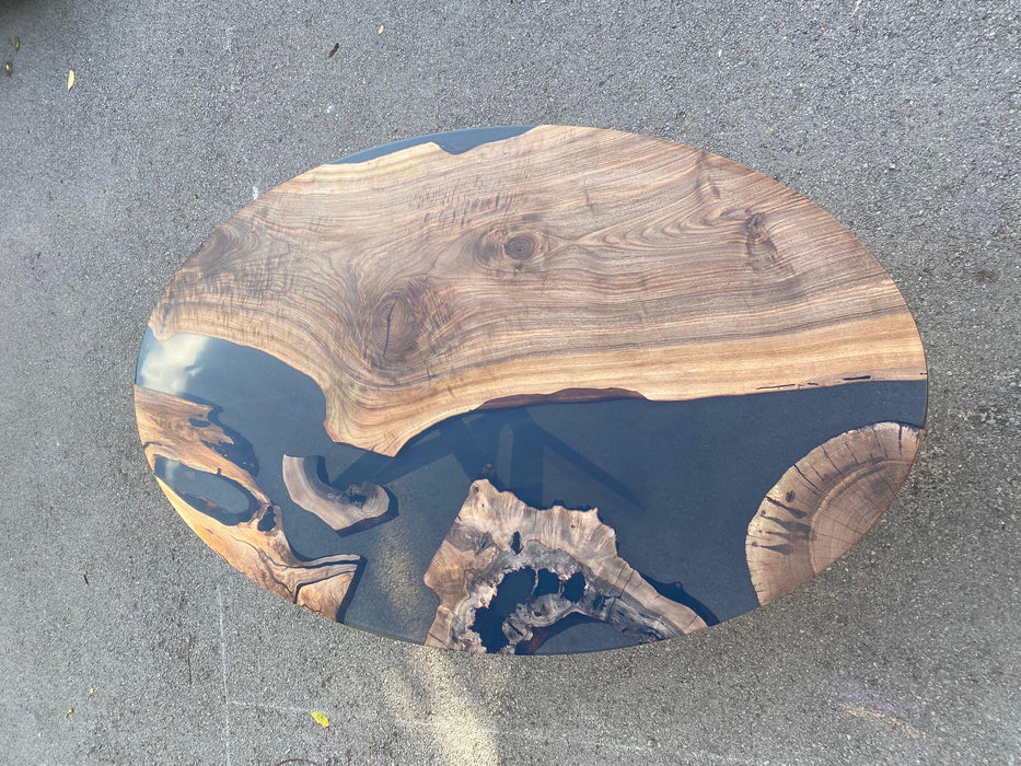 Custom 84” x 48" Walnut Wood Transparent Black Epoxy Table, Walnut Black Oval Epoxy Table, Epoxy Resin Table, Made to Order for Lawrence