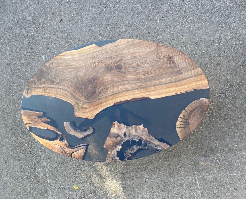 Custom 84” x 48" Walnut Wood Transparent Black Epoxy Table, Walnut Black Oval Epoxy Table, Epoxy Resin Table, Made to Order for Lawrence