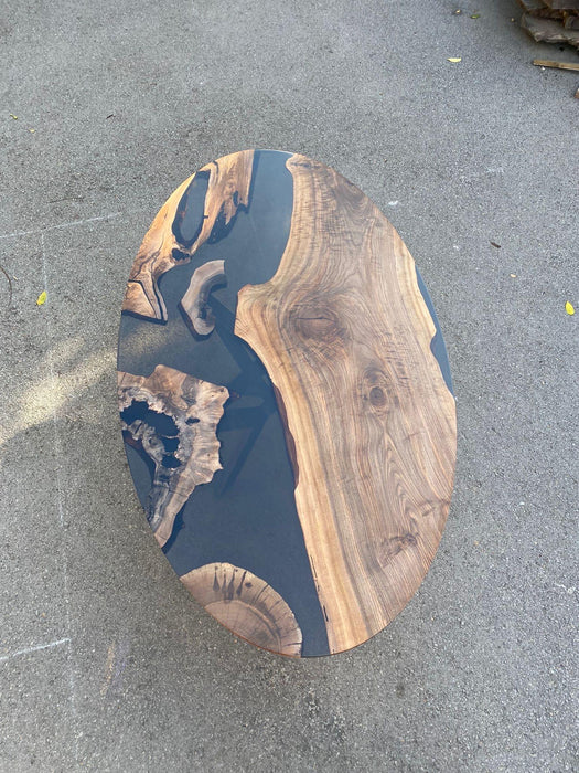 Custom 84” x 48" Walnut Wood Transparent Black Epoxy Table, Walnut Black Oval Epoxy Table, Epoxy Resin Table, Made to Order for Lawrence