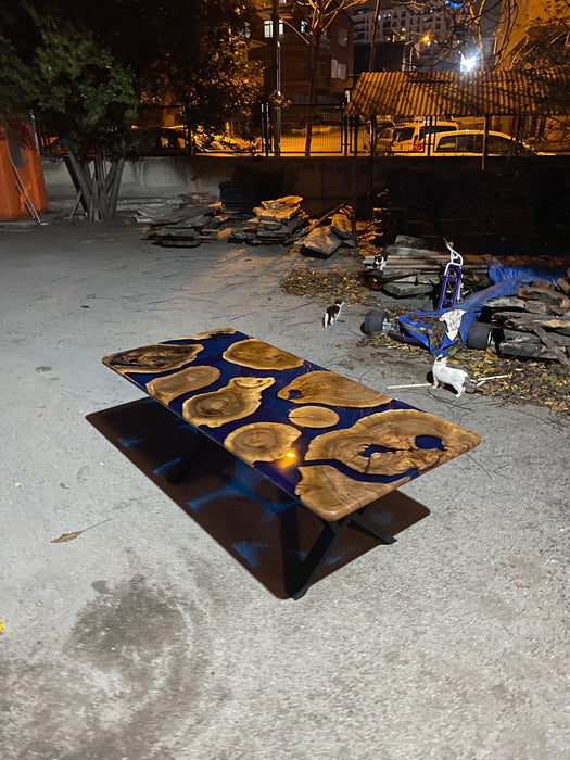 Epoxy Dining Table, Custom 80” x 36” Walnut Blue Epoxy Table, Epoxy River Table, Live Edge Table, Epoxy Resin, Custom Order for Tami