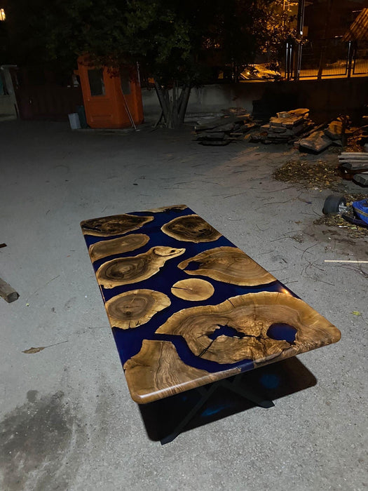 Epoxy Dining Table, Custom 80” x 36” Walnut Blue Epoxy Table, Epoxy River Table, Live Edge Table, Epoxy Resin, Custom Order for Tami