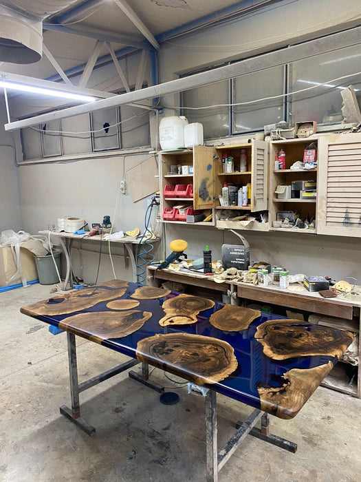 Epoxy Dining Table, Custom 80” x 36” Walnut Blue Epoxy Table, Epoxy River Table, Live Edge Table, Epoxy Resin, Custom Order for Tami