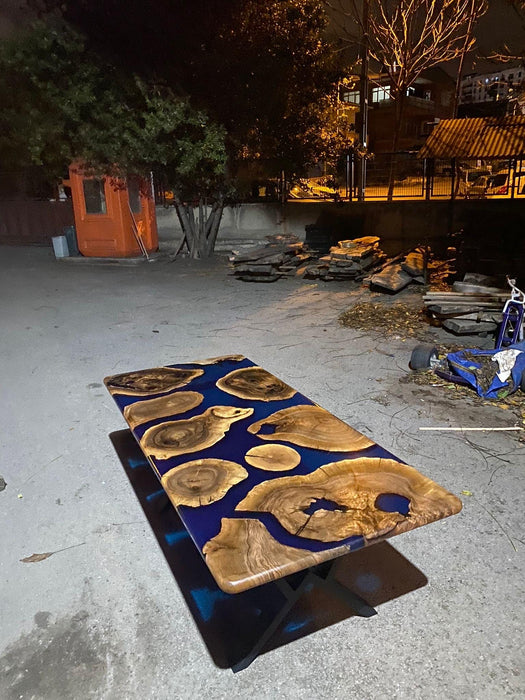 Epoxy Dining Table, Custom 80” x 36” Walnut Blue Epoxy Table, Epoxy River Table, Live Edge Table, Epoxy Resin, Custom Order for Tami