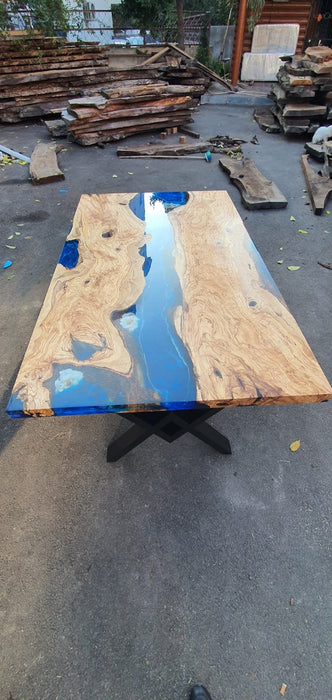 Olive wood epoxy table, Blue epoxy table, Dining room table, River Epoxy  Table, Epoxy dining table, Kitchen table