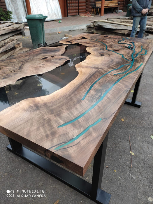 Walnut Dining Table, Epoxy Resin Table, Custom 70” x 36” Walnut Smokey Gray Table,  Epoxy River Dining Table, Custom Order for Suzette