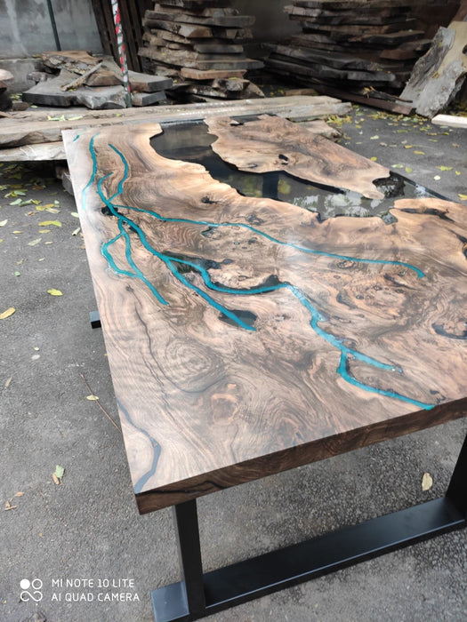 Walnut Dining Table, Epoxy Resin Table, Custom 70” x 36” Walnut Smokey Gray Table,  Epoxy River Dining Table, Custom Order for Suzette