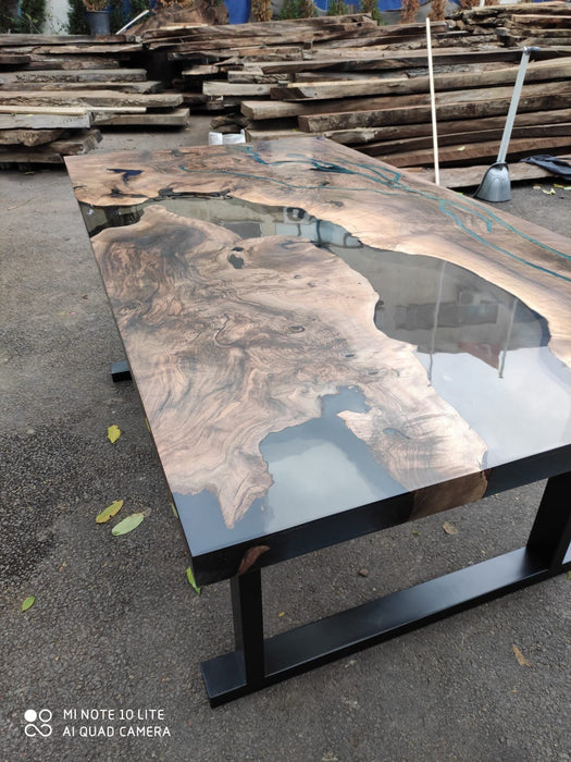 Walnut Dining Table, Epoxy Resin Table, Custom 70” x 36” Walnut Smokey Gray Table,  Epoxy River Dining Table, Custom Order for Suzette