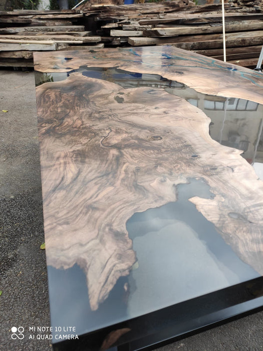 Walnut Dining Table, Epoxy Resin Table, Custom 70” x 36” Walnut Smokey Gray Table,  Epoxy River Dining Table, Custom Order for Suzette