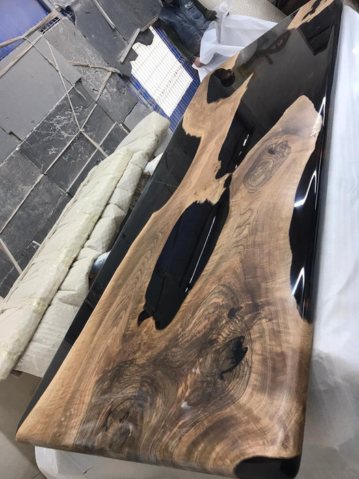 Epoxy Resin River Table, Custom 96” x 40” Walnut Shiny Black Table, Epoxy River Dining Table, Handmade Epoxy Table, Custom Order for Kevon B